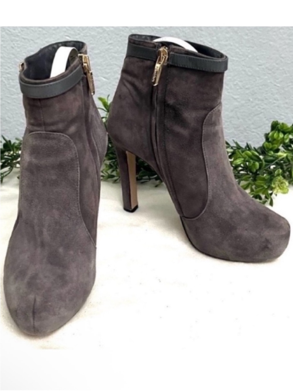 MaxMara Women’s Gray Suede High-Heel Ankle Boots Size 36